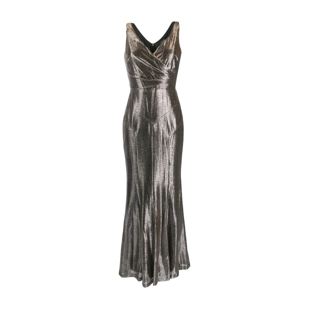 Lauren Ralph Lauren Womens Aletheo Gold Metallic Evening Dress Gown 12